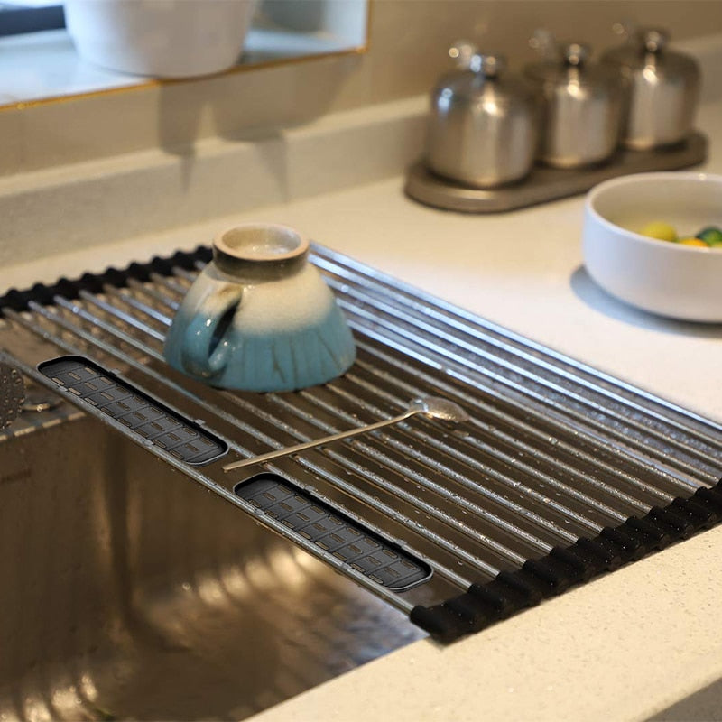 Foldable Stainless Steel Dish Drainer Roll Up Dish Drying Rack
