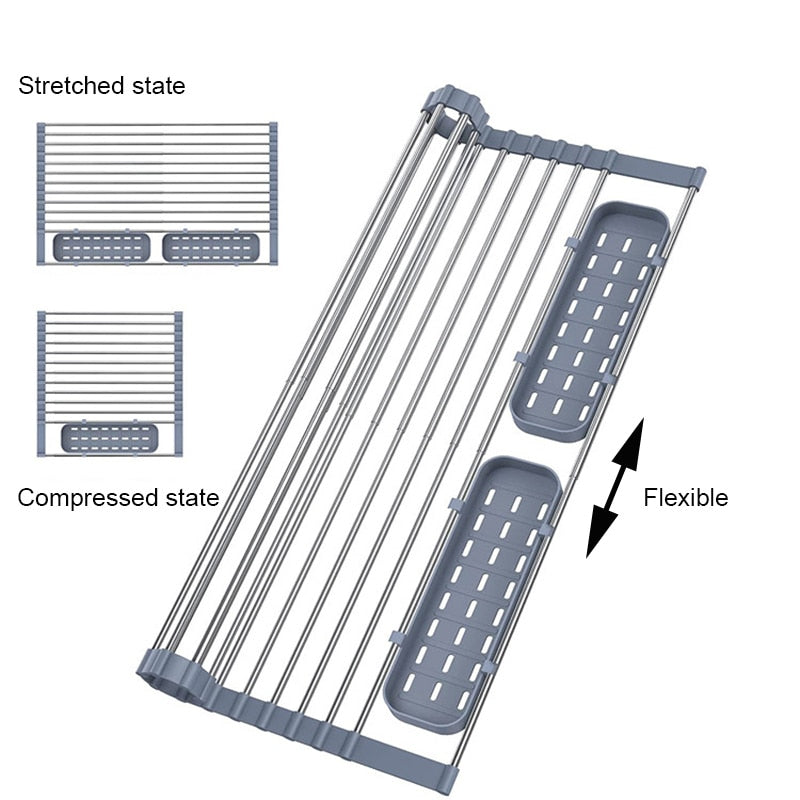 Foldable Stainless Steel Dish Drainer Roll Up Dish Drying Rack