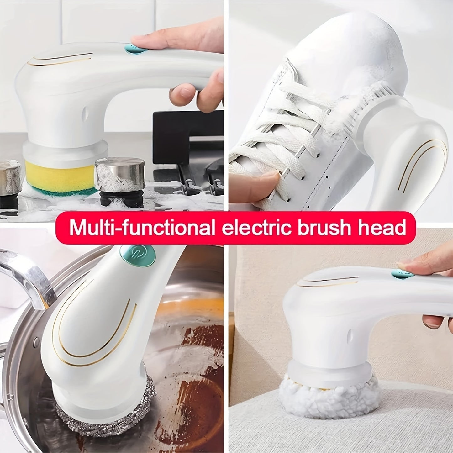 7pcs Electric Spin Scrubber Cordless Handheld Cleaning Brush with 5 Replaceable Brush Heads USB Rechargeable