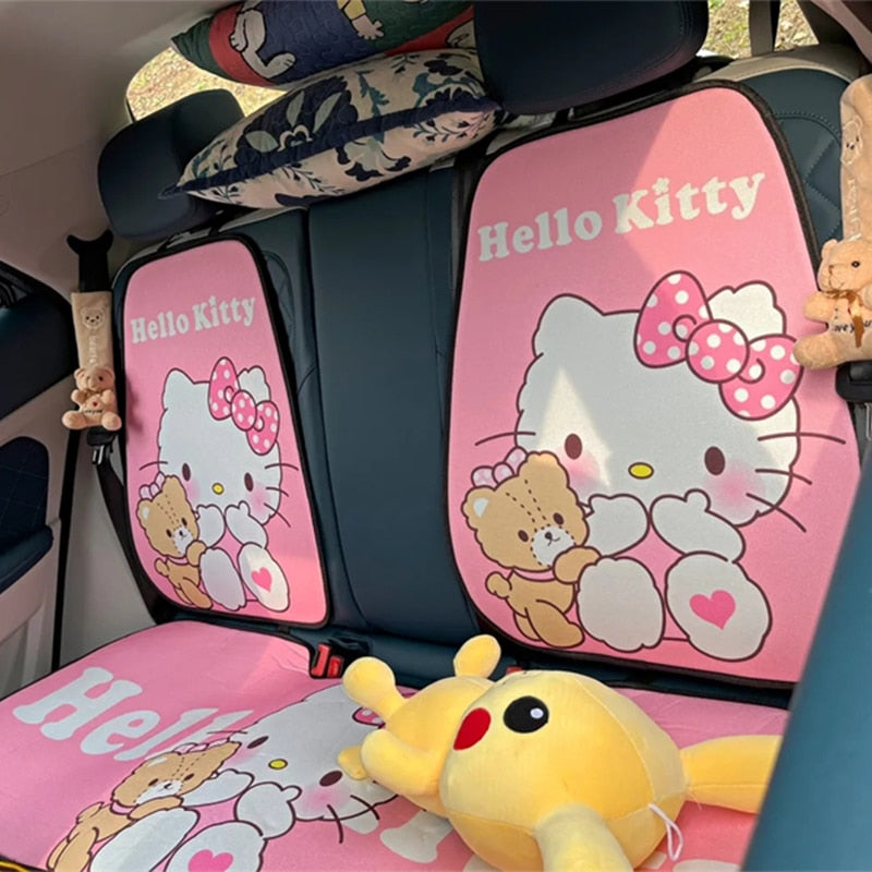 Sanrio Kawaii Hello Kitty Car Seat Cushion Cartoon Car Flax Breathable Seat Cushion Car Interior Accessories Cute Auto Parts