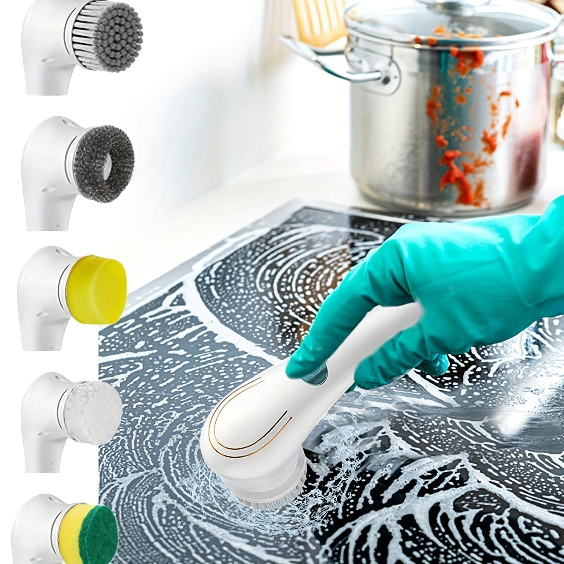 7pcs Electric Spin Scrubber Cordless Handheld Cleaning Brush with 5 Replaceable Brush Heads USB Rechargeable