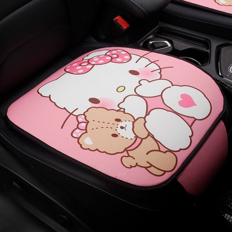Sanrio Kawaii Hello Kitty Car Seat Cushion Cartoon Car Flax Breathable Seat Cushion Car Interior Accessories Cute Auto Parts