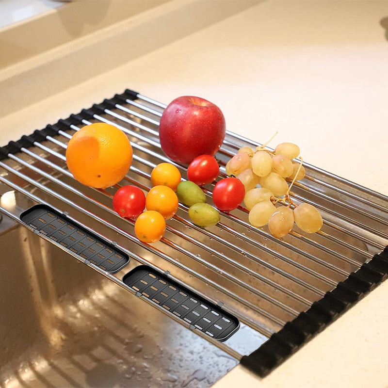 Foldable Stainless Steel Dish Drainer Roll Up Dish Drying Rack