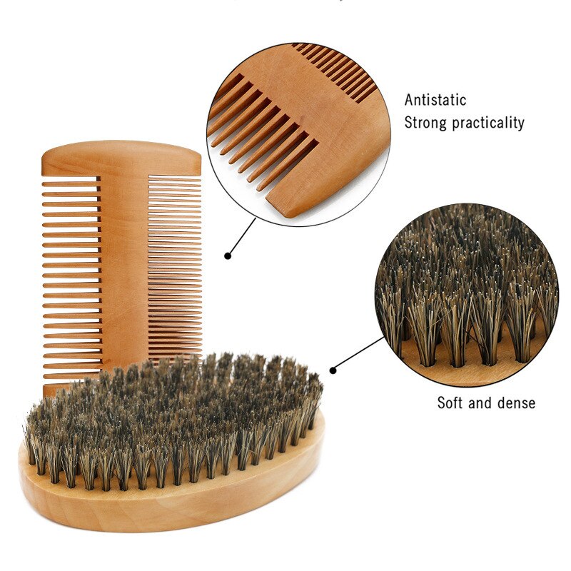 Soft Boar Mane Wood Beard Brush Barber Shave Brush