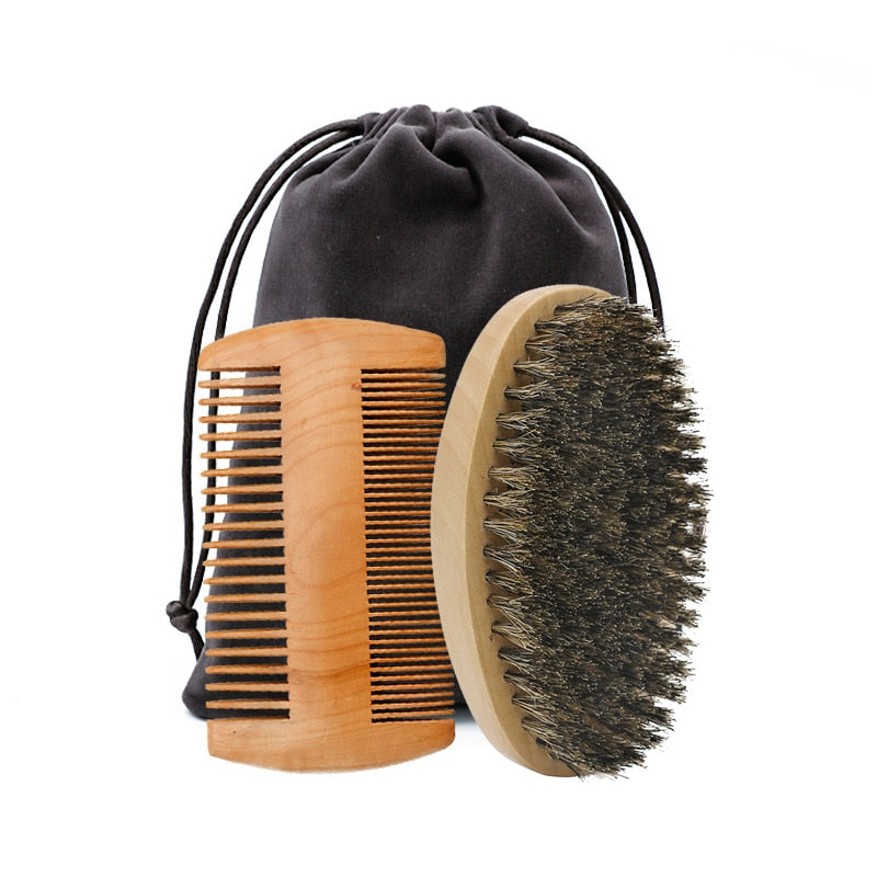 Soft Boar Mane Wood Beard Brush Barber Shave Brush