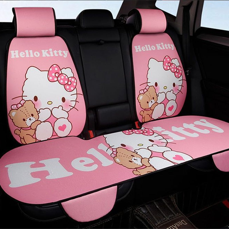 Sanrio Kawaii Hello Kitty Car Seat Cushion Cartoon Car Flax Breathable Seat Cushion Car Interior Accessories Cute Auto Parts