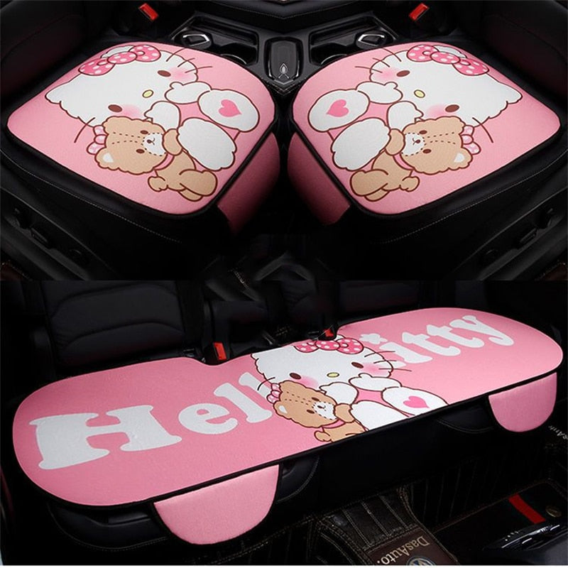 Sanrio Kawaii Hello Kitty Car Seat Cushion Cartoon Car Flax Breathable Seat Cushion Car Interior Accessories Cute Auto Parts