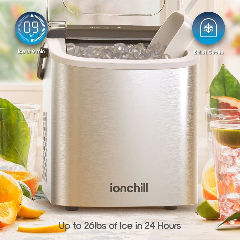 Ionchill Quick Cube Ice Machine, 26lbs/24hrs Portable Countertop Bullet Cubed Ice Maker