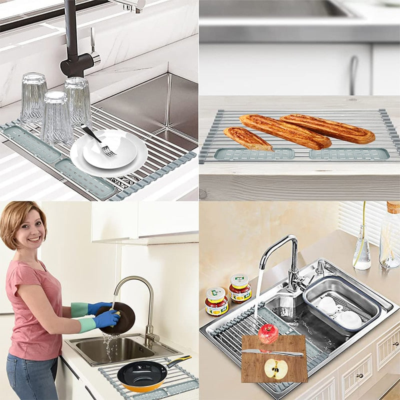 Foldable Stainless Steel Dish Drainer Roll Up Dish Drying Rack