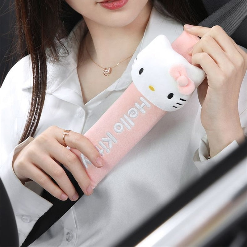 Sanrio Kawaii Hello Kitty Car Seat Belt Shoulder Cover Cartoon Car Safety Belt Universal Protective Cover Auto Accessories
