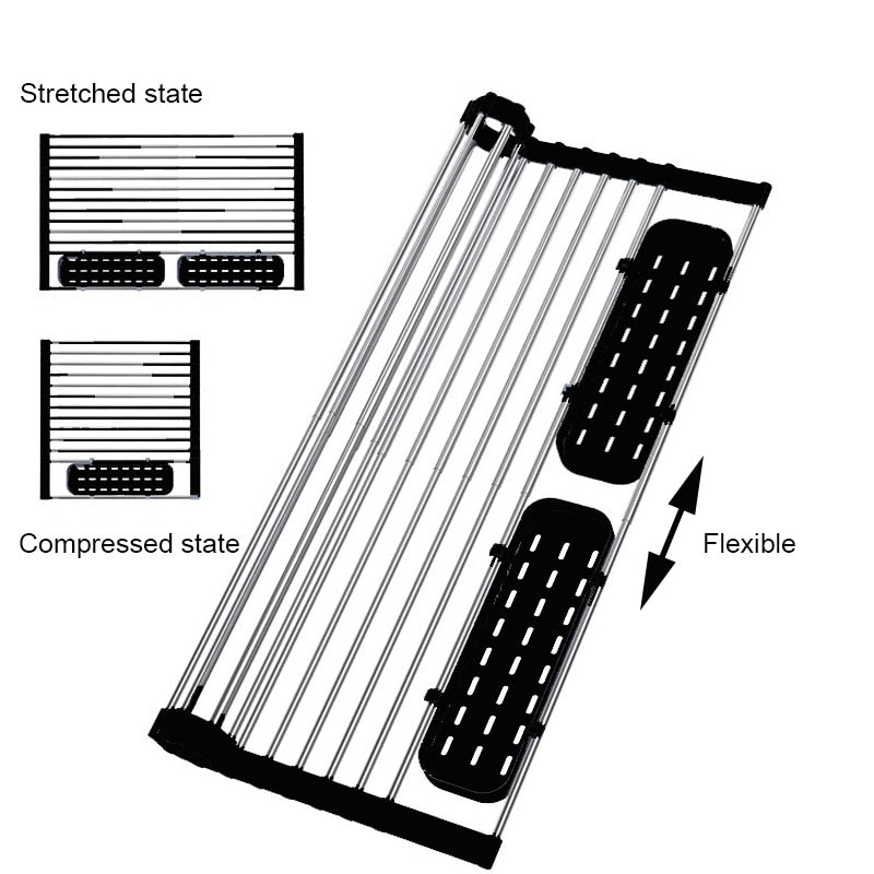 Foldable Stainless Steel Dish Drainer Roll Up Dish Drying Rack