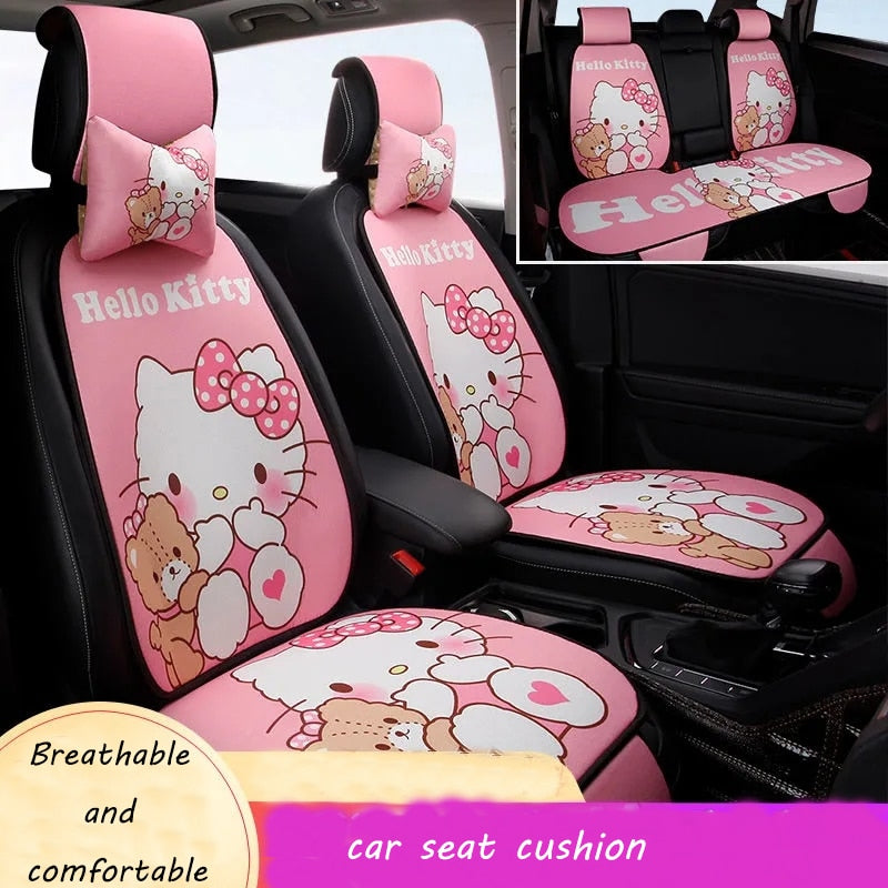 Sanrio Kawaii Hello Kitty Car Seat Cushion Cartoon Car Flax Breathable Seat Cushion Car Interior Accessories Cute Auto Parts