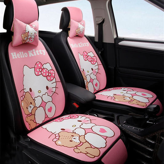Sanrio Kawaii Hello Kitty Car Seat Cushion Cartoon Car Flax Breathable Seat Cushion Car Interior Accessories Cute Auto Parts