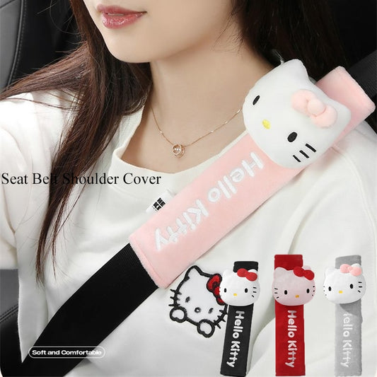 Sanrio Kawaii Hello Kitty Car Seat Belt Shoulder Cover Cartoon Car Safety Belt Universal Protective Cover Auto Accessories