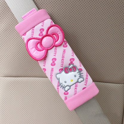 Sanrio Kawaii Pillow Headrest Hello Kitty Girl Car Interior Auto Accessories Set Seat Belt Cover Steering Wheel Handbrake Lumbar