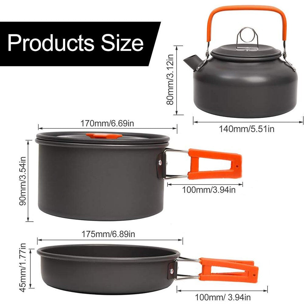 Camping Cookware Set Aluminum Portable Outdoor Tableware Cooksetl