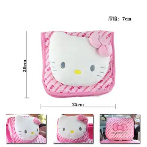 Sanrio Kawaii Pillow Headrest Hello Kitty Girl Car Interior Auto Accessories Set Seat Belt Cover Steering Wheel Handbrake Lumbar