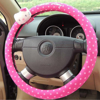 Sanrio Kawaii Pillow Headrest Hello Kitty Girl Car Interior Auto Accessories Set Seat Belt Cover Steering Wheel Handbrake Lumbar