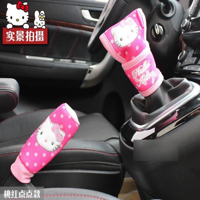 Sanrio Kawaii Pillow Headrest Hello Kitty Girl Car Interior Auto Accessories Set Seat Belt Cover Steering Wheel Handbrake Lumbar