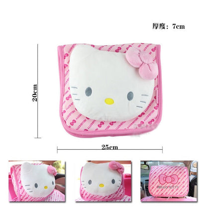 Sanrio Kawaii Pillow Headrest Hello Kitty Girl Car Interior Auto Accessories Set Seat Belt Cover Steering Wheel Handbrake Lumbar